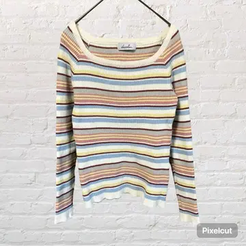 12192 더즈린 스퀘어넥 멀티 보더 티셔츠 (세탁 가능)