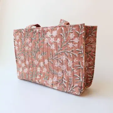 [ 블록 프린트 ] 꽃무늬 퀼팅 토트백, 전 3색, 익명 배송, 누비백