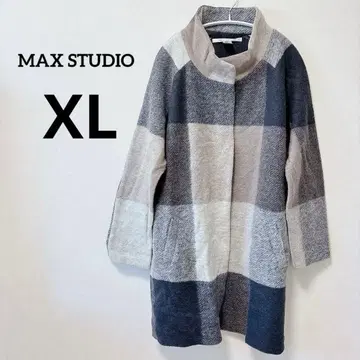 MAX STUDIO [ XL ] 체크 무늬 롱 코트 포켓 부착