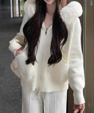 당일 발송 가능 SHEIN 후드 부착 퍼 니트 스웨터 가디건