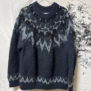 COOHEM 노르딕 무늬 라메 믹스 스웨터 XL