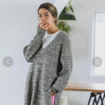 BAYFLOW 멜란지 V넥 롱 니트 풀오버