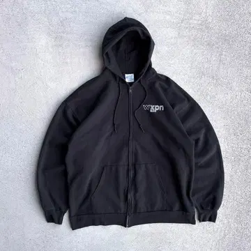 00s 구제 의류 알루미늄 지퍼 후드티 기업 라디오 방송국 XL 블랙