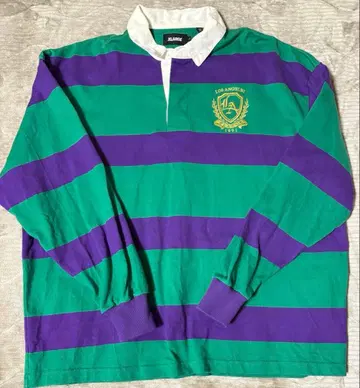 XLARGE 그린 보라색 스트라이프 긴팔 피케 셔츠 L