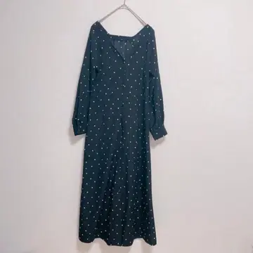 고베 레터스 블랙 도트 무늬 롱 원피스 버튼 다운 여성용 M