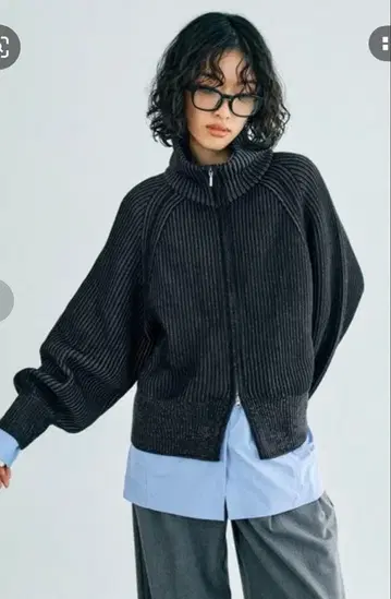 렙심 7 게이지 배색 리브 zip 가디건