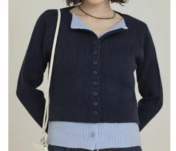 레이어드 배색 니트 가디건 [ miette 미엘 ] 네이비