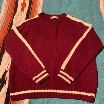 ZARA 와인 레드 스트라이프 니트 스웨터 이번 주까지 세일