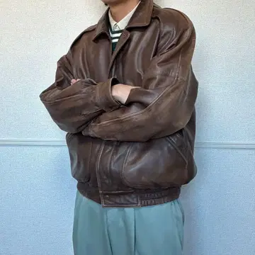 90's 빈티지 가죽 봄버 자켓 가죽 잠바 짧은 기장 브라운