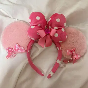핑크색 도트 리본 머리띠