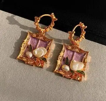 이탈리아제 아트 프레임 천연 담수 진주 귀걸이