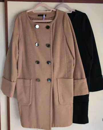 울 코트 2점 베이지 블랙