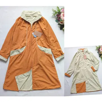 [미사용 택 포함] 시빌라 발수 리버서블 나일론 코트 오렌지 롱 코트