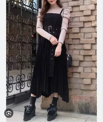 플리츠 오버롤 스커트