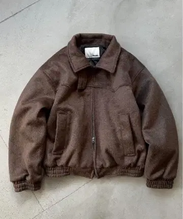 울 혼방 샤기 스탠드 넥 플라이트 자켓