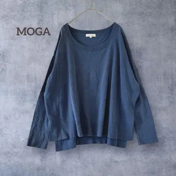 [모가] 티셔츠 사이드 슬릿 긴팔 풀오버 더스티 컬러 파랑