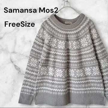 사만사 모스모스 큐신풍 올 패턴 자카드 풀오버 니트 스웨터