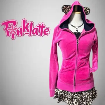 PINK-latte 핑크라떼 벨로아 후드티 헤이세이 갸루 Y2K 레오파드