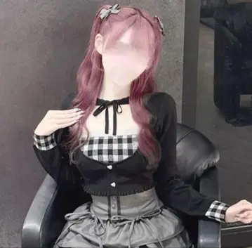 깅엄 앙상블 상의 HONEYMEW 블랙 허니뮤우