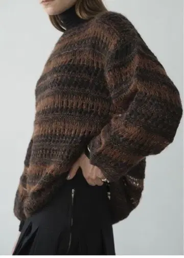 [ CLANE ] 시어 보더 모헤어 니트 브라운