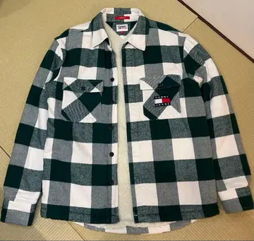 TOMMY JEANS 체크 무늬 플리스 오버 셔츠 S