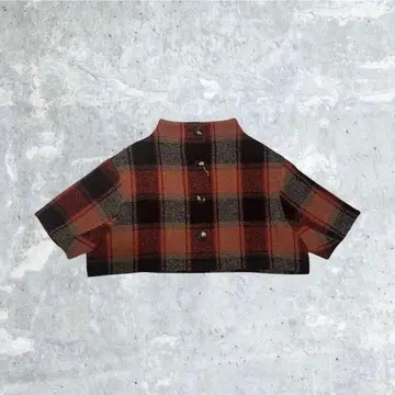 VINTAGE 크롭 자켓 오렌지 블랙 FREE 체크 무늬