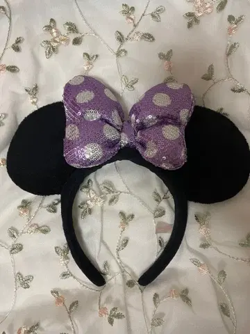 미니 마우스풍 머리띠 블랙과 보라색 도트
