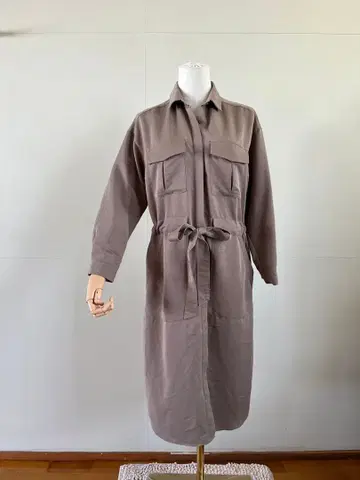 베이지 셔츠 원피스 긴팔 허리 리본 포함