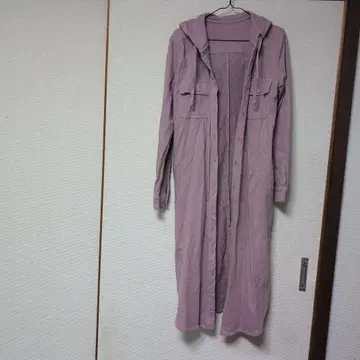 후드 부착 롱 가디건 연보라