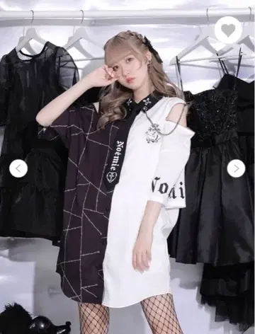 [노에미] 넥타이 체인 포함 셔츠 원피스 블랙 화이트