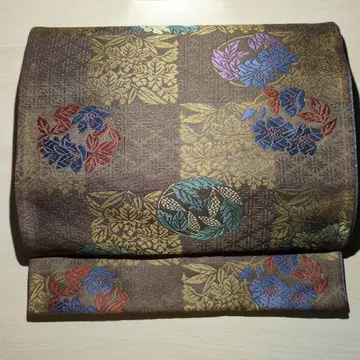 꽃무늬 후쿠로 오비 브라운 440cm A1