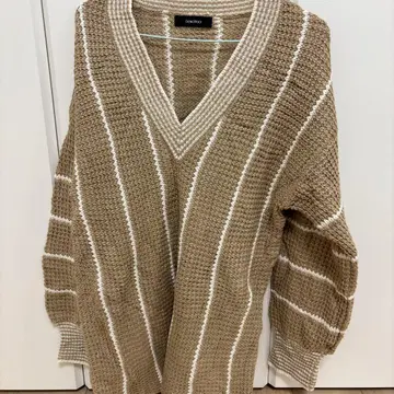 스트라이프 V 넥 니트 스웨터 브라운 [ M ]