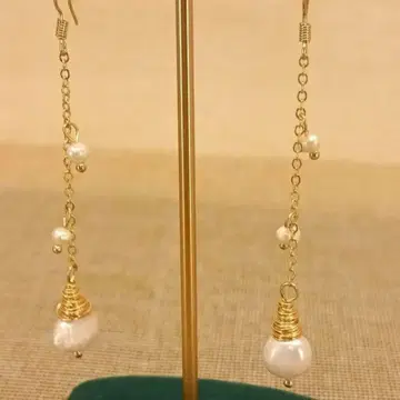 빈티지 골드 양쪽 세트 2개 귀걸이 펄 체인 레트로