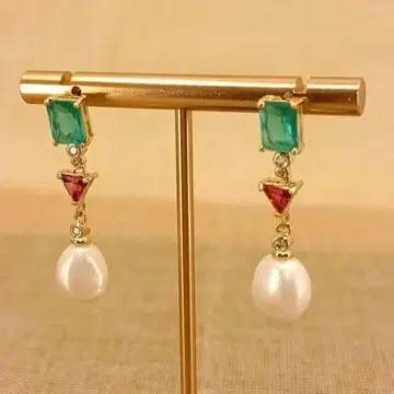 빈티지 골드 지르코니아 양쪽 귀 세트 2개 귀걸이 펄 레트로