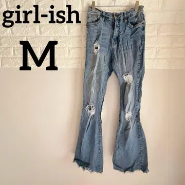 [ girl-ish ] M 하이라이즈 플레어 데님 데미지 가공