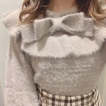 evelyn 프릴 리본 포함 샤기 니트 핑크