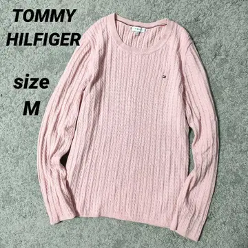 타미힐피거 리브 케이블 니트 긴팔 스웨터 핑크 M