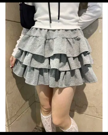 3단 프릴 캉캉 스커트 그레이