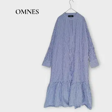 OMNES 오므네스 밴드 카라 셔츠 원피스 롱 긴팔 스트라이프