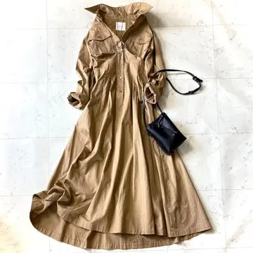 컨디션 최상 카사플라인 워셔블 워크 셔츠 드레스 A라인 롱 원피스