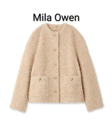 Mila Owen 미라 오웬 금장 버튼 노카라 컴팩트 보아 자켓