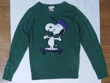 X-girl PEANUTS 스누피 콜라보 그린 크루 니트