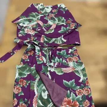 꽃무늬 2부식 기모노 L 사이즈 보라색