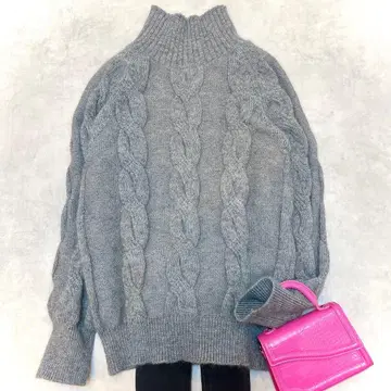 새상품급 라운지 드레스 케이블 터틀 니트 모헤어 혼방 포근포근 그레이 F