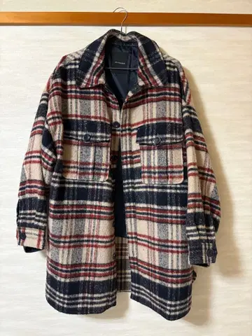 JEANASIS 멀티 컬러 울 오버 사이즈 체크 셔츠 자켓 코트