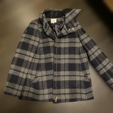 새상품급 KUMIKYOKU 네이비 그레이 체크 더플 코트 사이즈 2