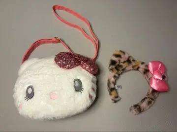 헬로키티 USJ 레오파드 무늬 핑크 리본 머리띠 숄더백