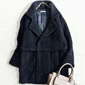 새상품급 요건 레일 JURGEN LEHL 모헤어풍 울 혼방 P코트 블랙