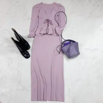 퍼퍼 니트 원피스 도킹 페플럼 롱 가디건