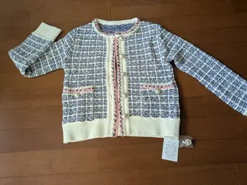 네이비와 화이트 트위디 니트 블레이드 트리밍 자켓